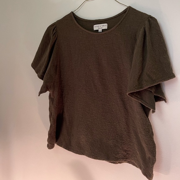 Madewell Flutter Sleeve Green Blouse Top, Texture and Thread, EUC size L - Picture 2 of 7